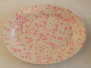 OVAL PLATE, PINK ON CREAM